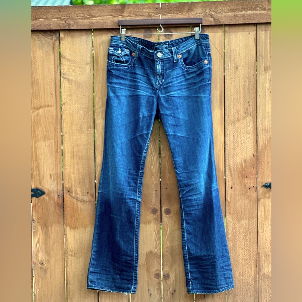 Big Star Miki Woman Size 34L Dark Wash Denim Distressed Jeans
